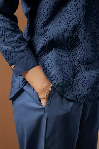 Navy blue embroidered cotton blend co-ord set