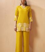 Mustard embroidered cotton blend co-ord set