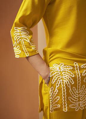 Mustard embroidered cotton blend co-ord set 4