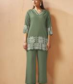 Green embroidered cotton blend co-ord set
