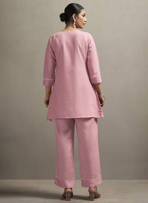 Peach embroidered schiffly cotton blend co-ord set 2