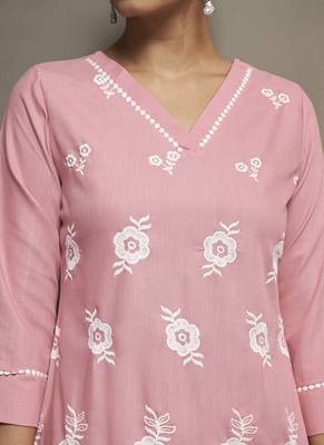 Peach embroidered schiffly cotton blend co-ord set 5