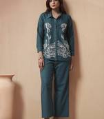 Navy blue embroidered cotton linen co-ord set