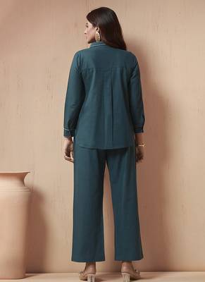 Navy blue embroidered cotton linen co-ord set 2