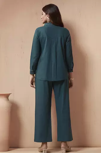 Navy blue embroidered cotton linen co-ord set