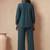 Navy blue embroidered cotton linen co-ord set