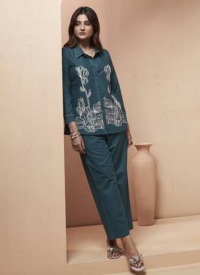 Navy blue embroidered cotton linen co-ord set 3