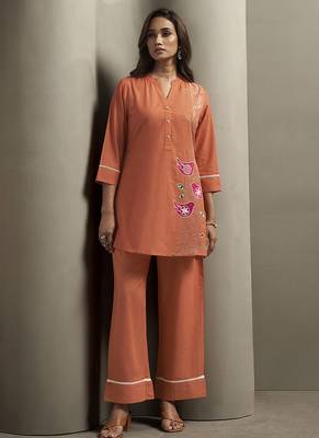 Orange embroidered cotton co-ord set 1