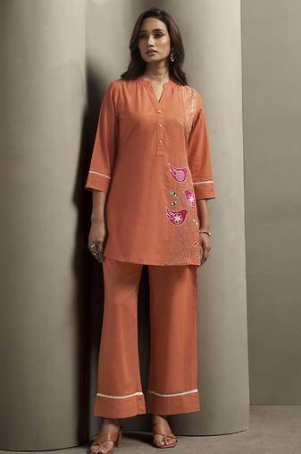 Orange embroidered cotton co-ord set