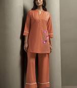 Orange embroidered cotton co-ord set