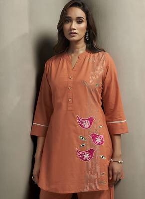 Orange embroidered cotton co-ord set 3