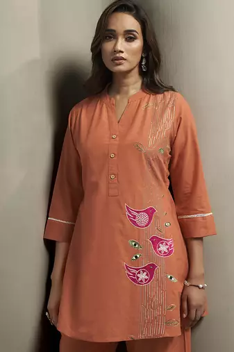 Orange embroidered cotton co-ord set