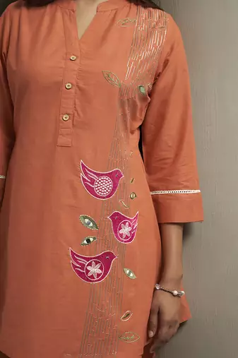 Orange embroidered cotton co-ord set