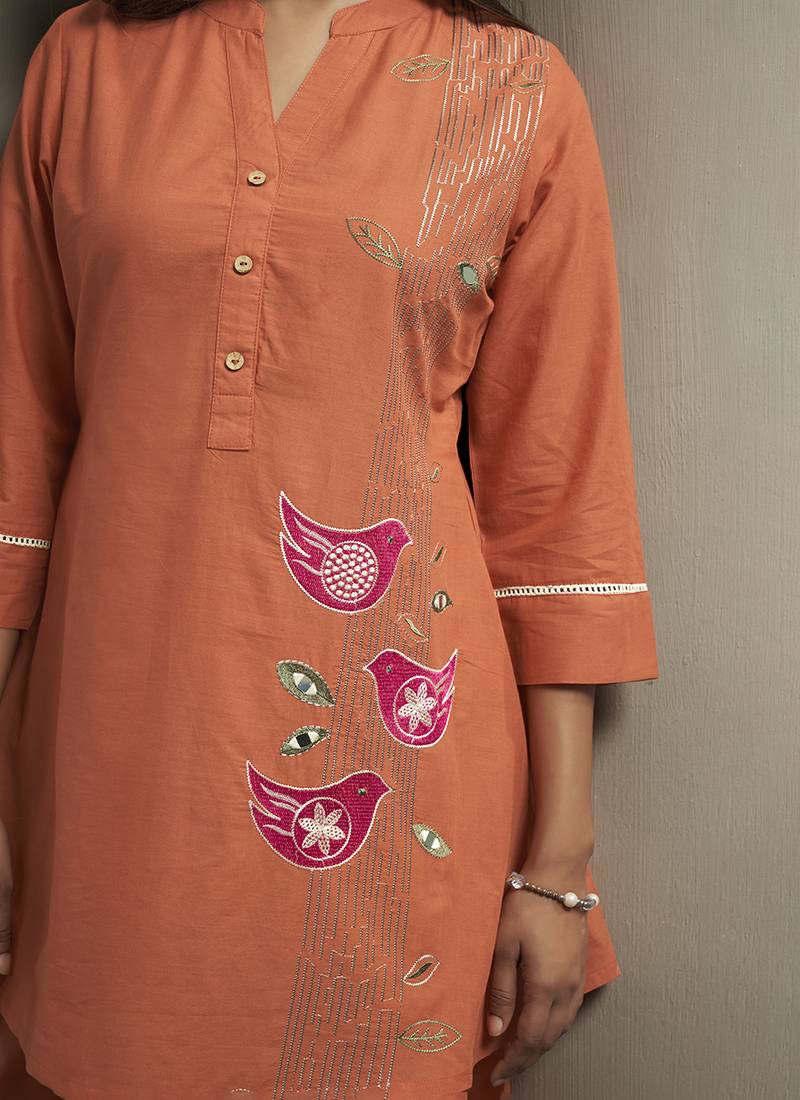 Orange embroidered cotton co-ord set