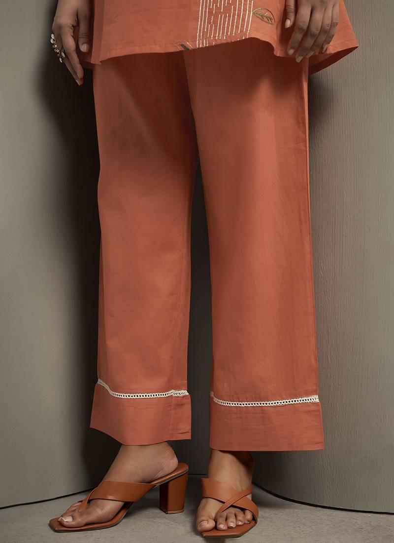 Orange embroidered cotton co-ord set