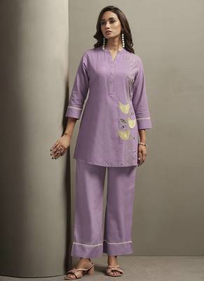 Orange embroidered cotton co-ord set 1