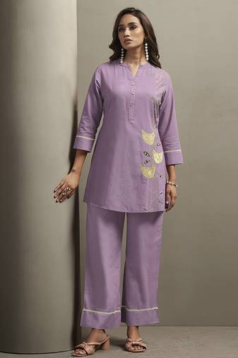 Orange embroidered cotton co-ord set