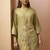 Green embroidered with mirror work cotton blend co-ord set