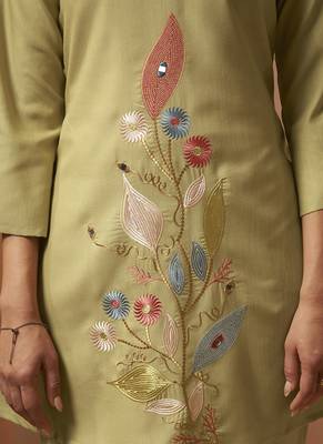 Green embroidered with mirror work cotton blend co-ord set 5