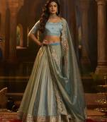 Turquoise Organza Lehenga with Intricate Zari & Sequin Embroidery