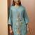 Green embroidered with mirror work cotton blend co-ord set