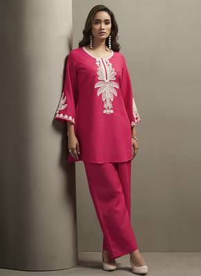 Pink embroidered cotton blend co-ord set 1