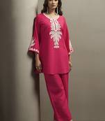 Pink embroidered cotton blend co-ord set