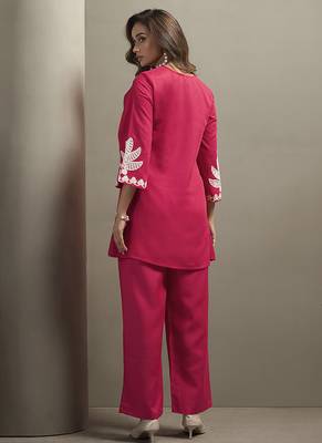 Pink embroidered cotton blend co-ord set 2