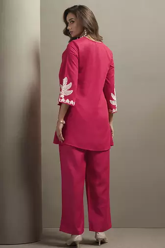 Pink embroidered cotton blend co-ord set