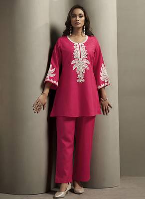 Pink embroidered cotton blend co-ord set 3
