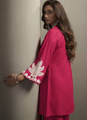 Pink embroidered cotton blend co-ord set 5