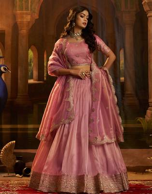 Elegant Pink Organza Embroidered Lehenga Choli with Art Silk Blouse 1