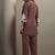 Coffee embroidered cotton blend co-ord set