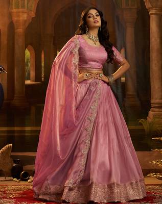 Elegant Pink Organza Embroidered Lehenga Choli with Art Silk Blouse 3