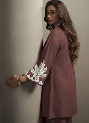 Coffee embroidered cotton blend co-ord set 5