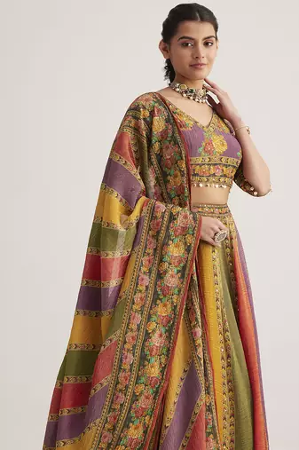 Elegant Multicolor Traditional Printed Lehenga Set with Dupatta