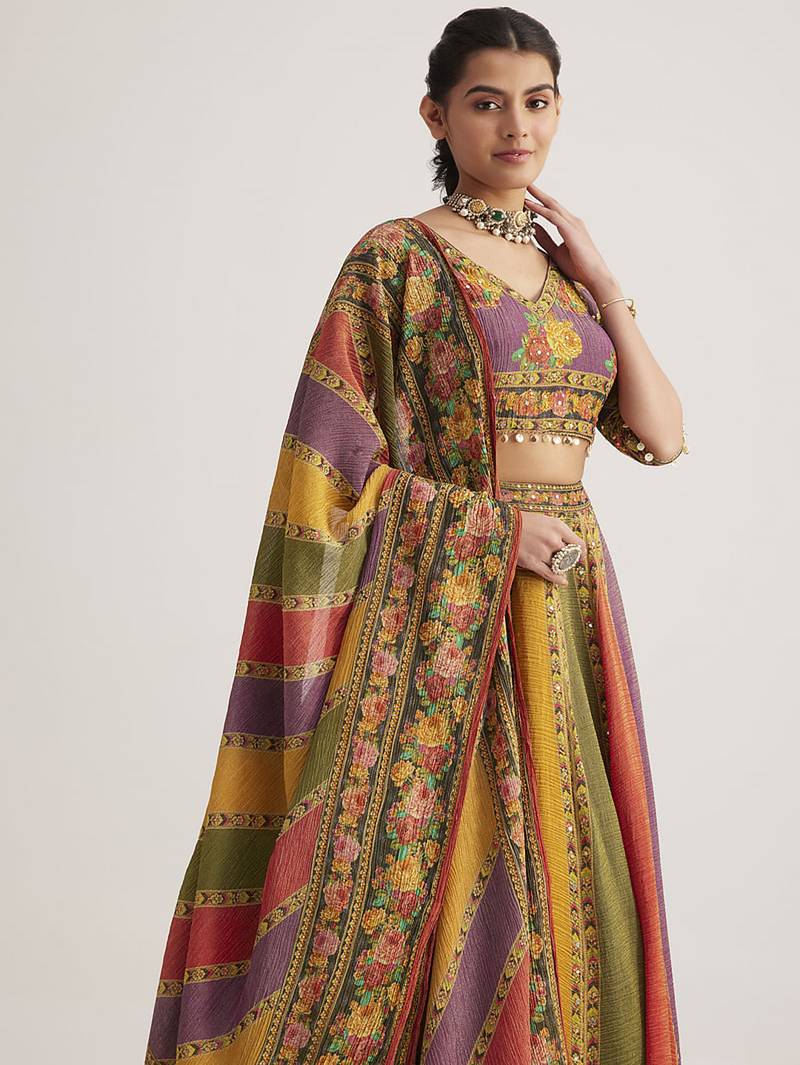 Elegant Multicolor Traditional Printed Lehenga Set with Dupatta