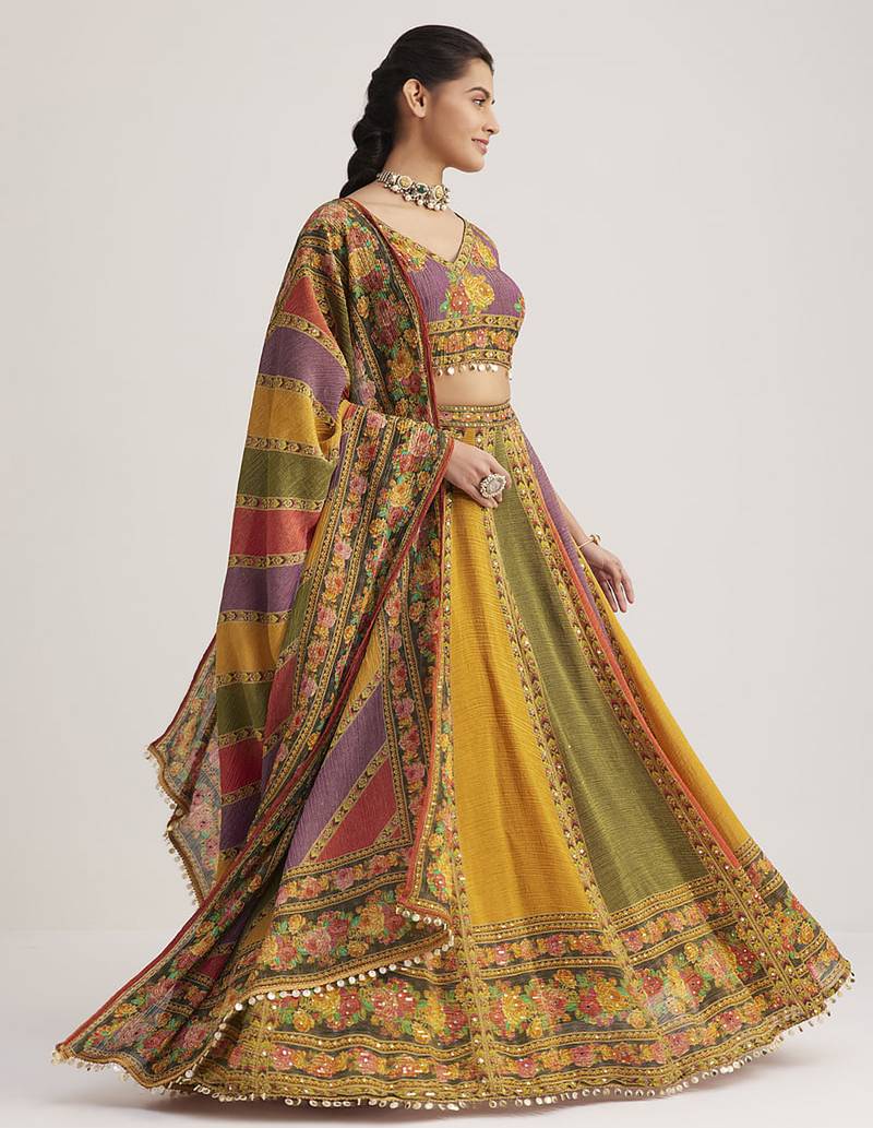 Elegant Multicolor Traditional Printed Lehenga Set with Dupatta