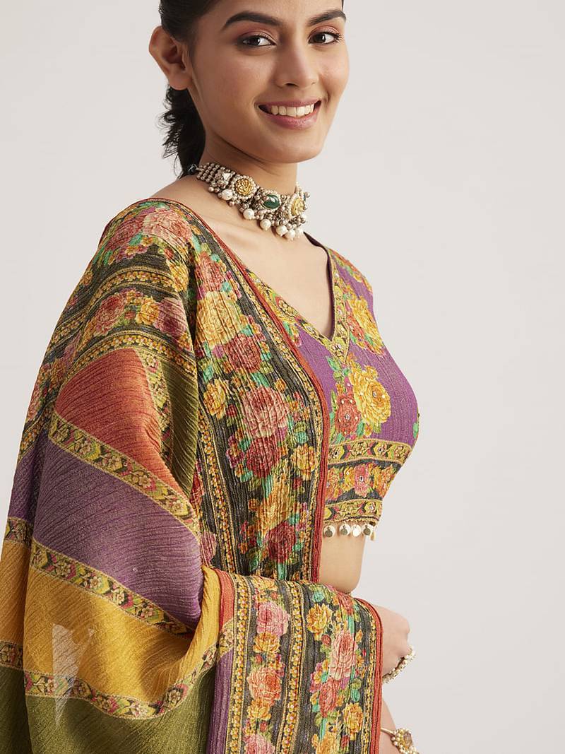 Elegant Multicolor Traditional Printed Lehenga Set with Dupatta
