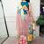 Women printed satin floral saree with banglory silk blend blouse