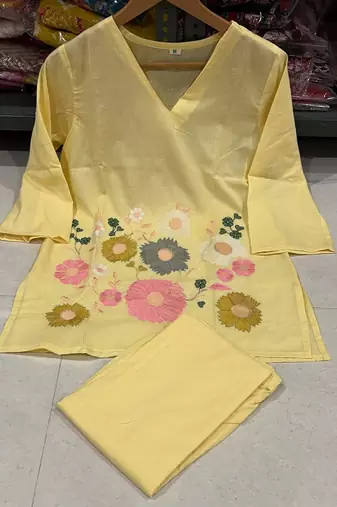 Women's Yellow Floral Embroidered Kurta and Wide-Leg Pants Co-ord Set