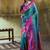 Peacock blue pochampally silk blend handloom saree with zari border