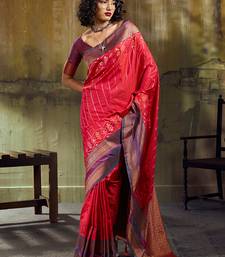 Red pochampally silk blend handloom saree with zari border