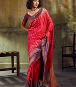 Red pochampally silk blend handloom saree with zari border