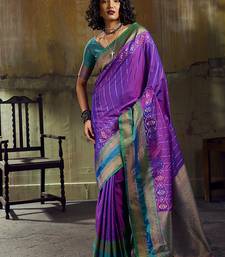 Purple pochampally silk blend handloom saree with zari border
