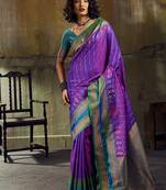 Purple pochampally silk blend handloom saree with zari border