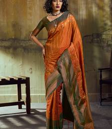 Rust pochampally silk blend handloom saree with zari border