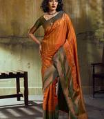 Rust pochampally silk blend handloom saree with zari border