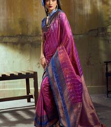 Magenta pochampally silk blend handloom saree with zari border