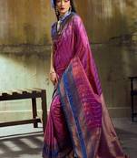 Magenta pochampally silk blend handloom saree with zari border